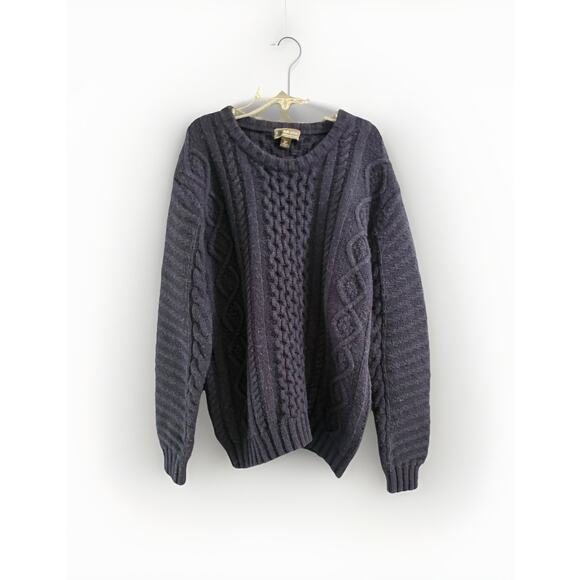 Loft 604 Men’s Natural Cable Knit Wool Navy Blue Fishermans Sweater Size Large